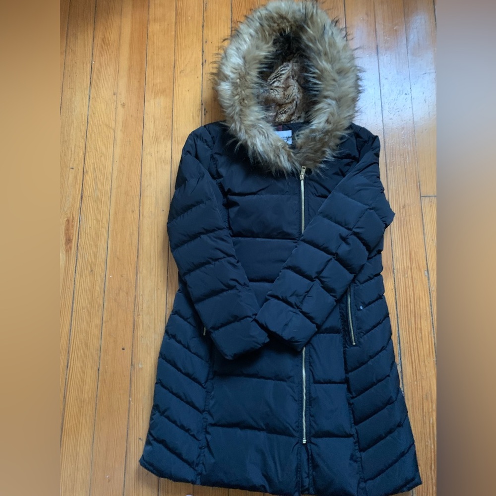 Cole Haan Signature down coat w faux fur hood EUC